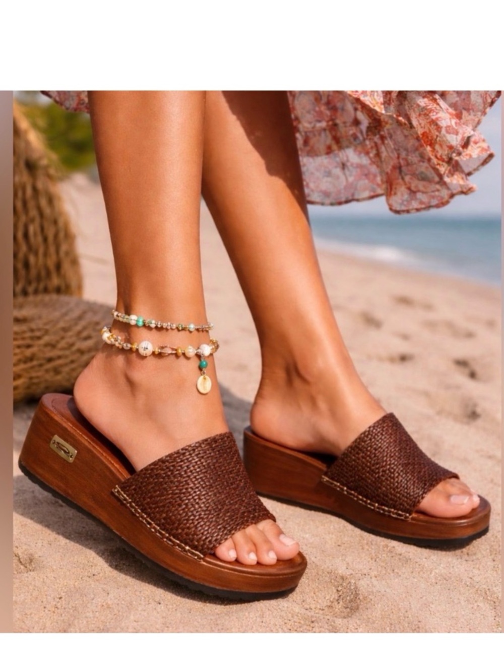 Vintage Y2K Candie's Wood Platform Wedge Sandals Sz 7